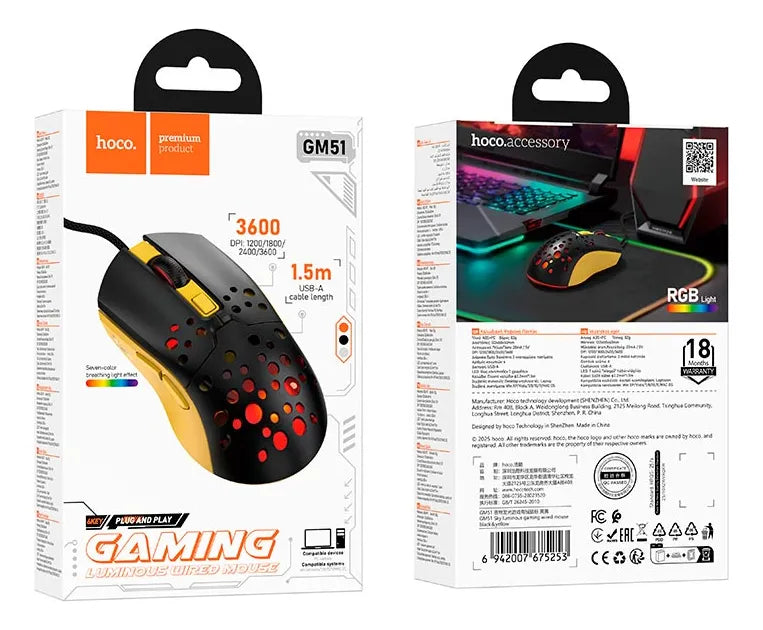 Mouse Gamer Hoco GM51 Amarillo/Negro